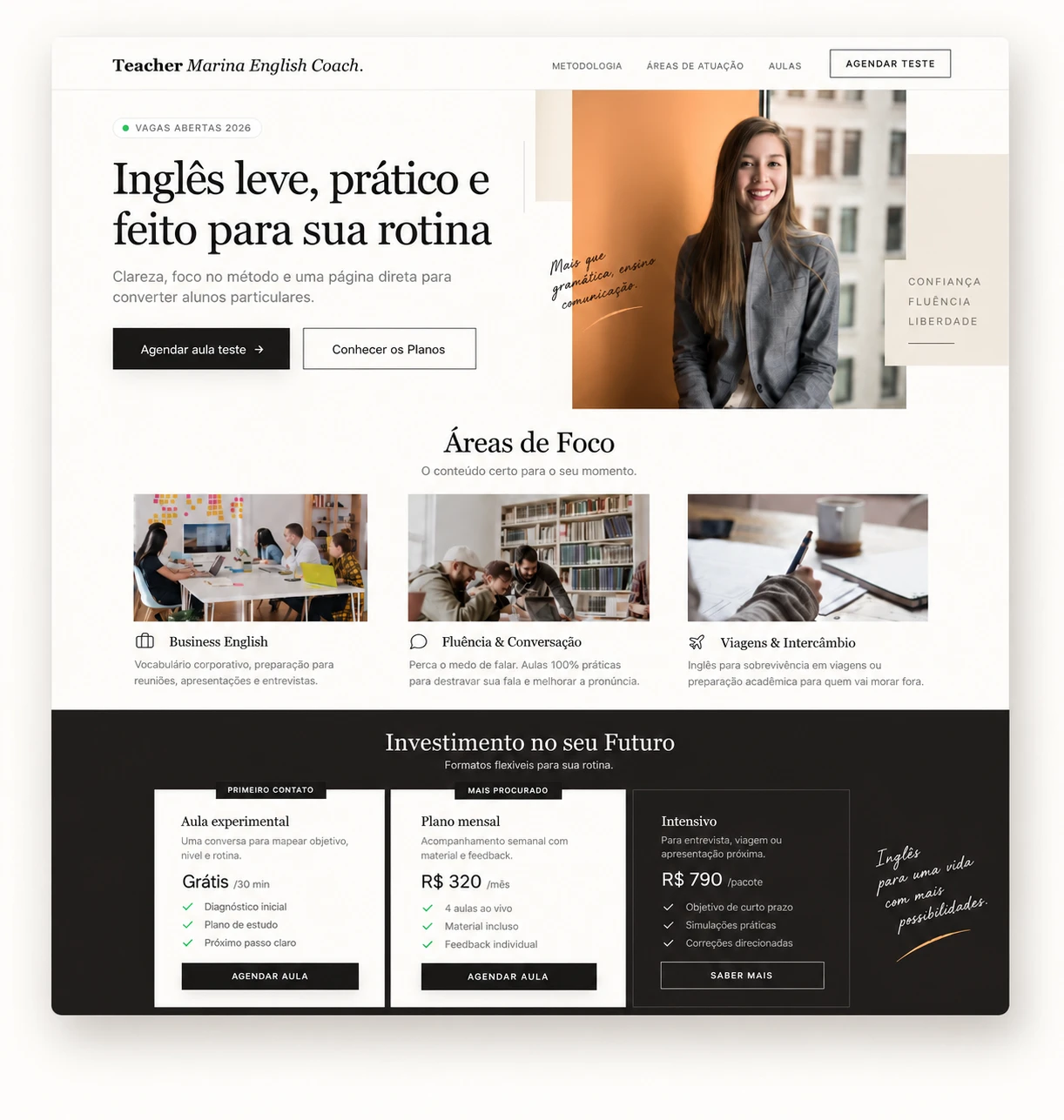 Página de professor no tema Essencial